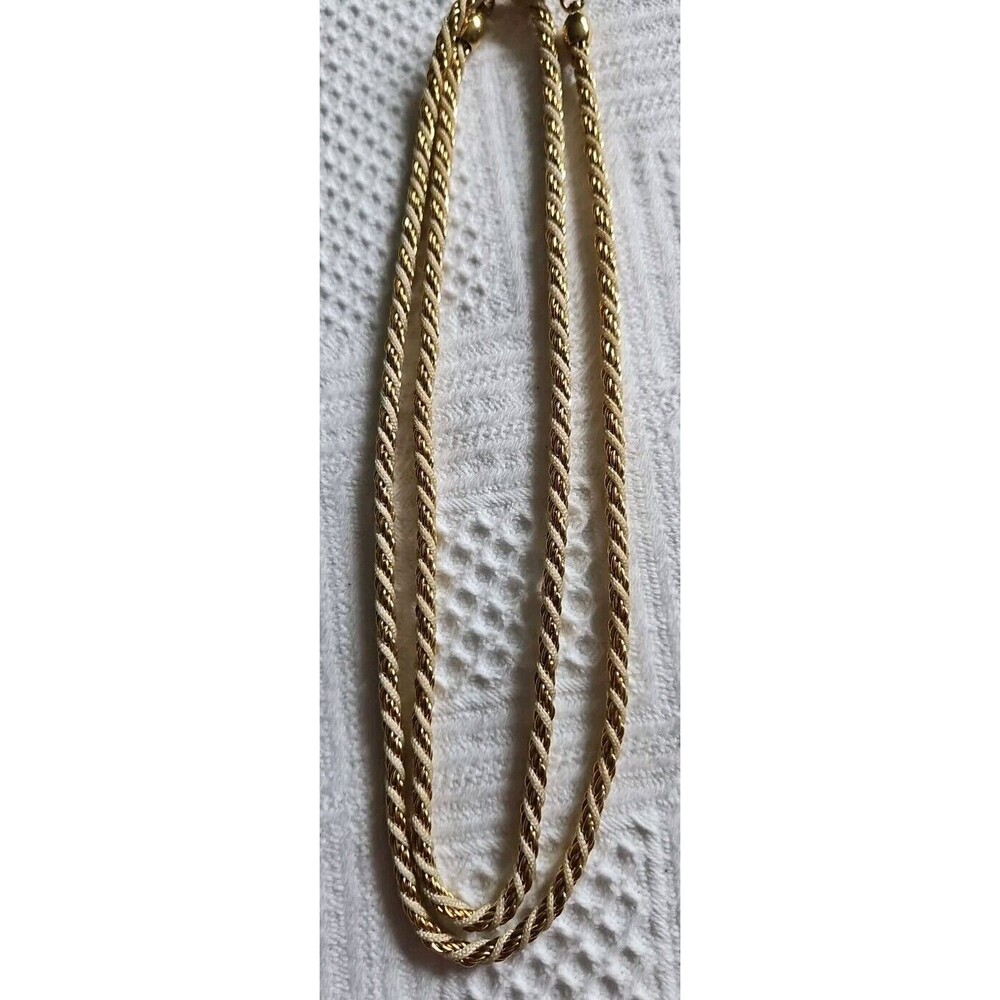 Vintage signed Napier Rope Chain Goldtone Necklace With Cream Twisted String